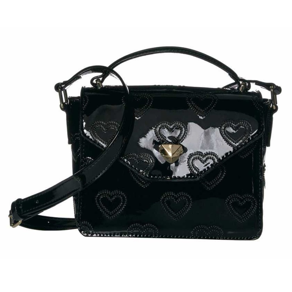 Betsey Johnson Black Patent Heart Print Crossbody